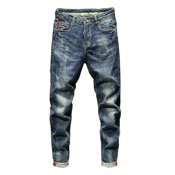 Jeans da uomo Marchio di moda Uomo Slim Fit Autunno e inverno Retro tasche elasticizzate blu Desinger Fashions Casaul Man