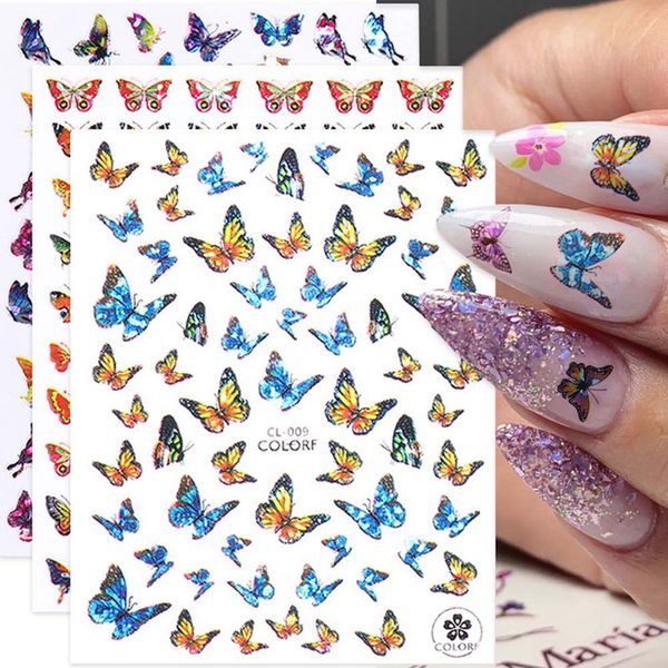 

stickers & decals 1pc butterfly nail art adhesive sliders colorful blue flowers transfer foils wraps decorations, Black