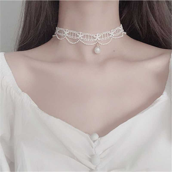 

1pc white lace choker clavicle chain necklace fresh girl collar diy alloy jewelry fashion accessories necklace women, Silver