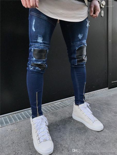 

designer jeans fashion washed and distrressed skinny long pencil jeans street style casual mens pants new arrival mens, Blue
