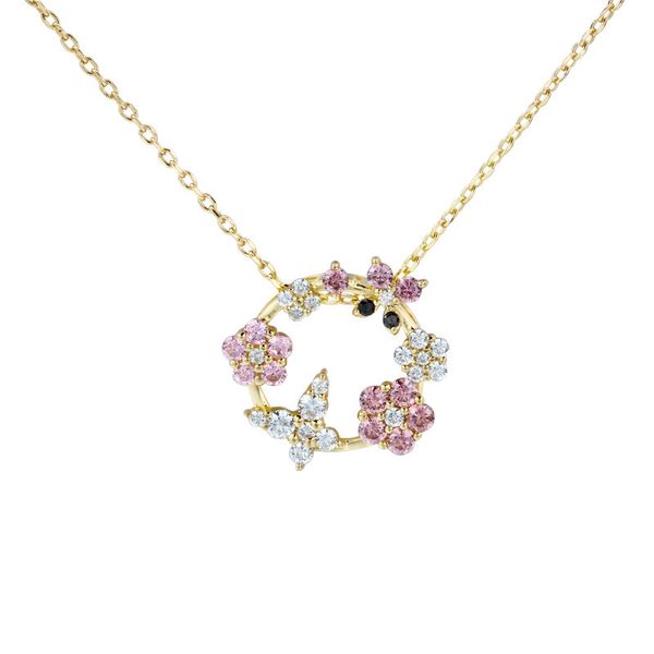 

necklace flower butterfly 925 sterling silver chain colorful zircon circle bridal jewelry necklaces for women girl jewelry