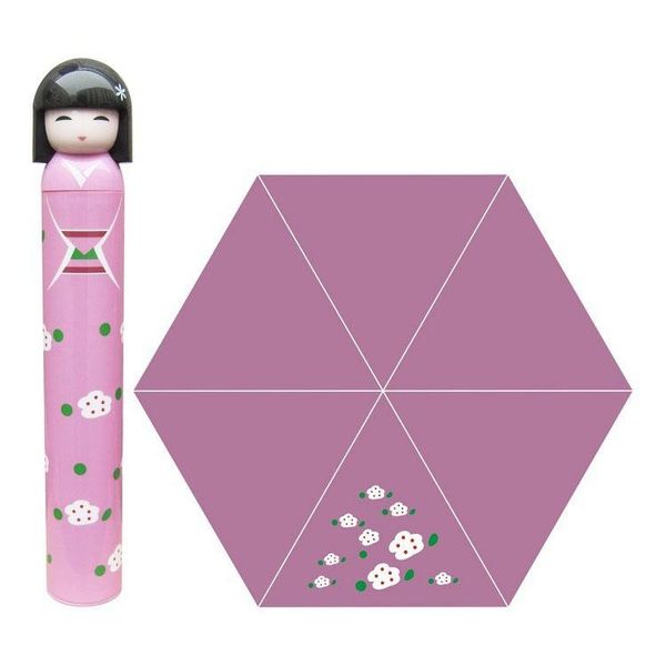

creative kokeshi doll sun rain umbrella with hard case 3 folding ultra light cartoon japanese geisha girl anti-uv umbrella