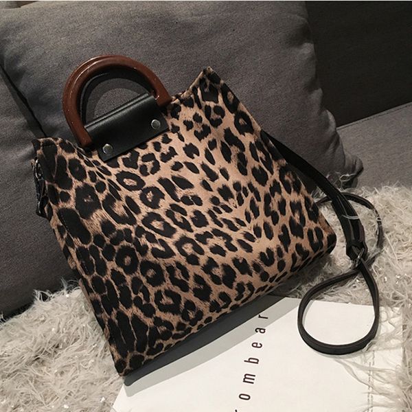 

european fashion daily women handbag leopard ins trendy wood handle handle bags female bolsas big shoulder messenger purse