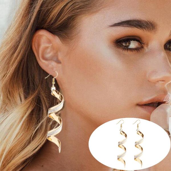 

fashion women twist spiral dangle earring creative shinny glitter rotate silver color long drop earring for women tassel jewelry