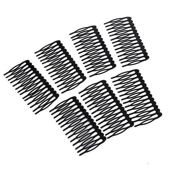 

10pcs 14-pins metal hair comb black, Silver