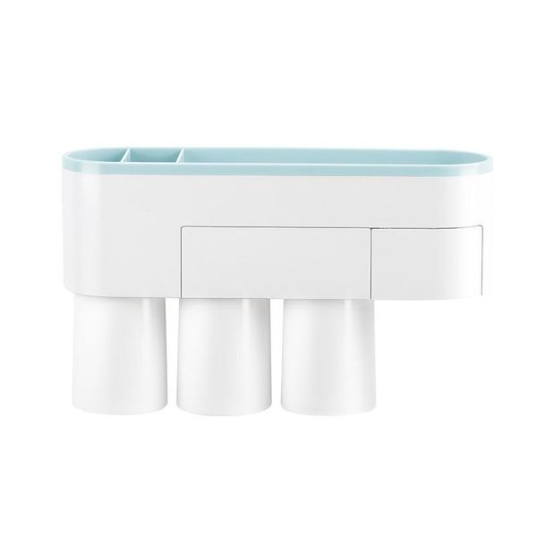 

innovative magnetic bathroom wall shelf with 3 tooth mugs adhensive wall mount storage organizer rack for toothbrushes shampoo toiletries
