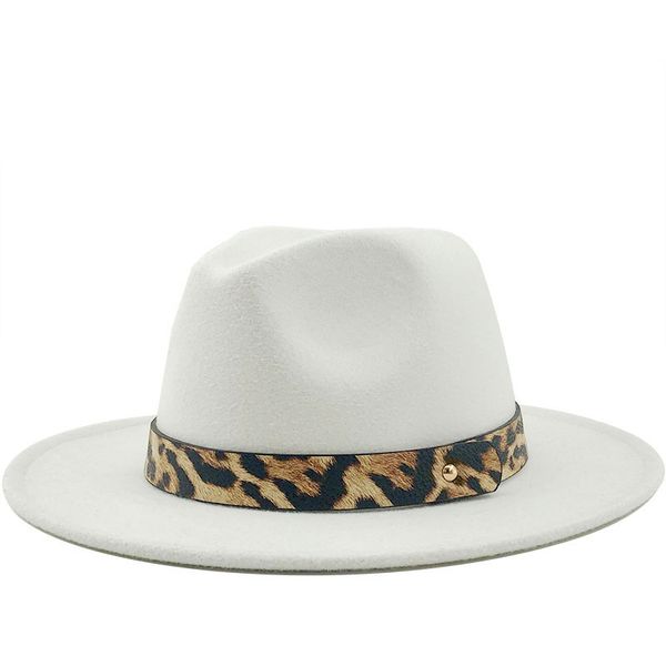 

women men wool jazz fedora hats casual men women leather leopard belt felt hat white pink yellow panama trilby formal party cap, Blue;gray