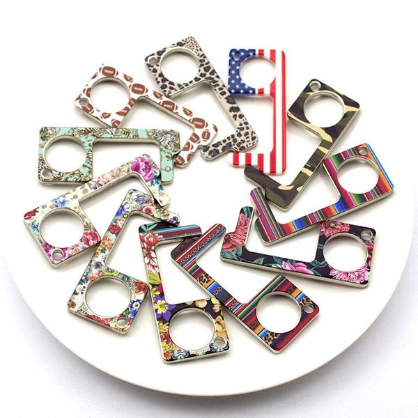 

no touch door hook sunflower print touchless door opener contactless button pusher tool keychain halloween gifts opener elevator handle key, Slivery;golden