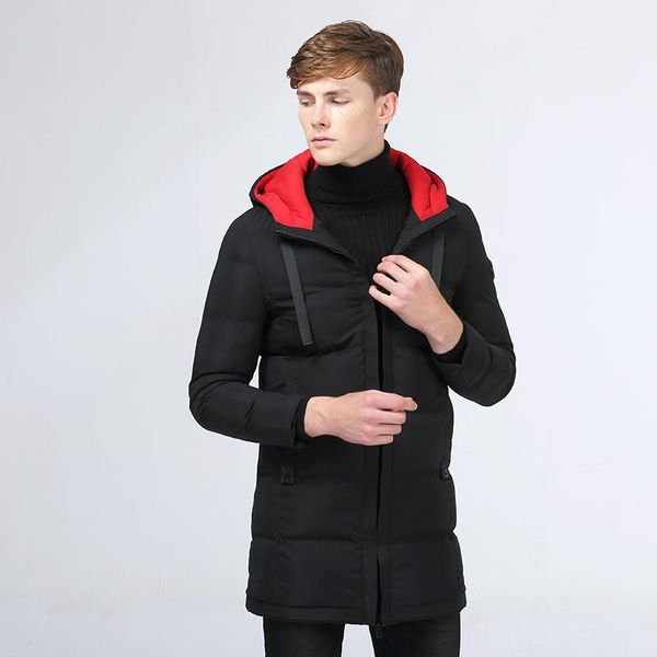 

POSSO Mens stylish parka winter warm puffer jacket quilted zipper hooded thick outwear men long coat with knitted hat