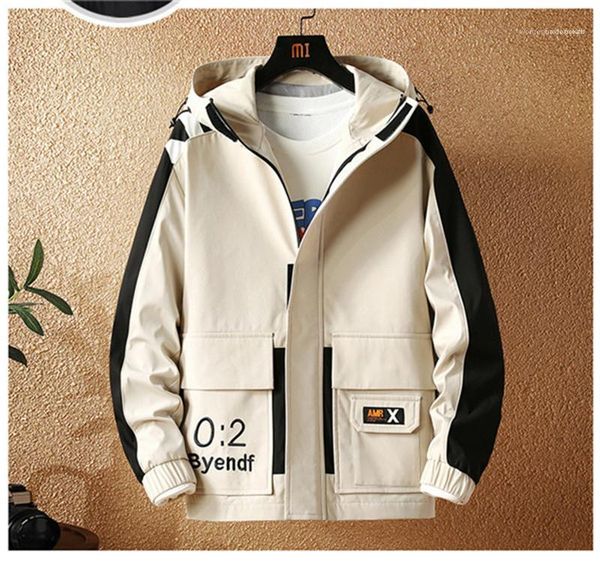 

with pocket long sleeve hip hop mens clothes mens letters jackets spring and autumn zipper hooded outerwear, Black;brown