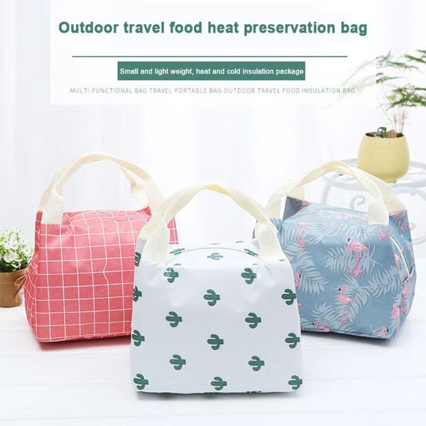 

storage bags portable lunch bag floal plaid payyern thermal insulated tote cooler holder container pouch picnic