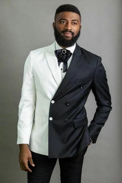 2020 Costume Homme Doppiopetto Abiti da uomo Smoking da sposo bianco e nero Picco risvolto Groomsmen Wedding Best Man Jacket + Pant