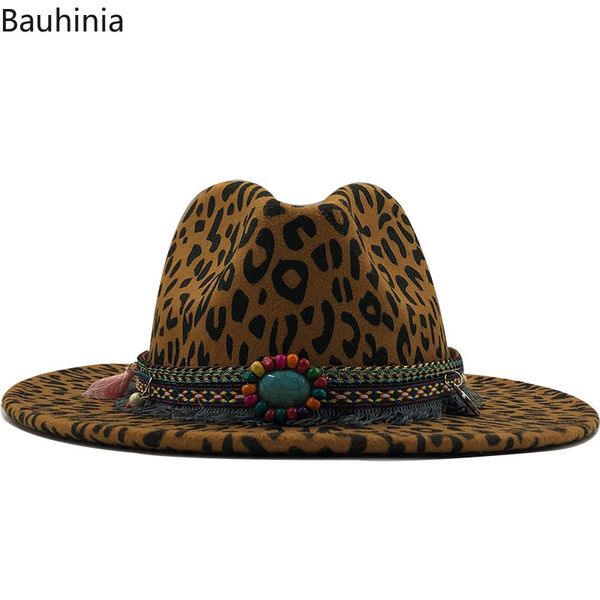 

wide brim hats 2021 trend flat wool felt jazz fedora men women leopard grain tassel band decor trilby formal, Blue;gray