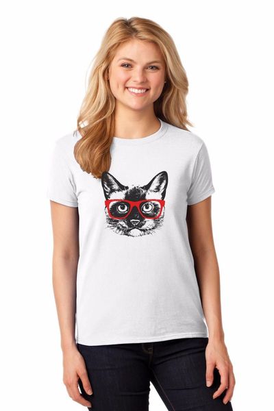 

t-shirt mens 2020 new print mens t shirt summer siamese cat with red glasses custom tee shirts