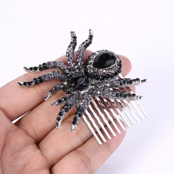 

tuliper halloween spider hair jewelry for women animal hair comb piece crystal rhinestone pin clip black, Golden;silver