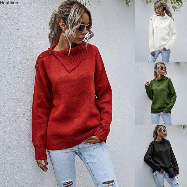 

women's sweaters houthion sweater fashion temperament irregular lapel solid color shoulder n elegant knitted long sleeve, White;black