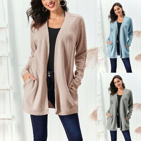 

womail 2020 female fashion loose hatless sweater cardigan long sleeve solid color coat casual winter coat women long, Black;brown