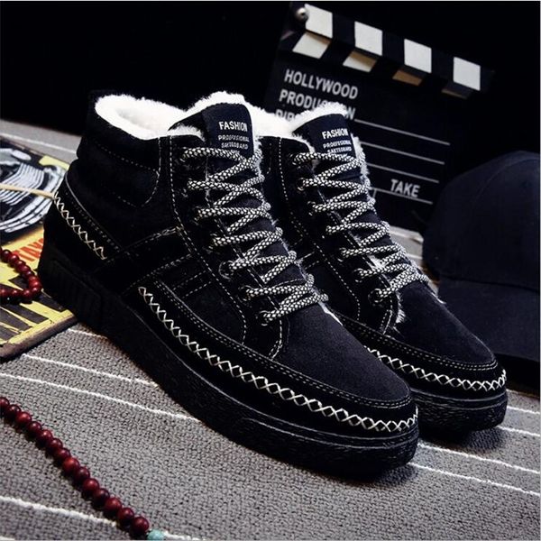 

nice fashion men winter snow boots ankle thick plush warm lace up leather causal shoes man, Black