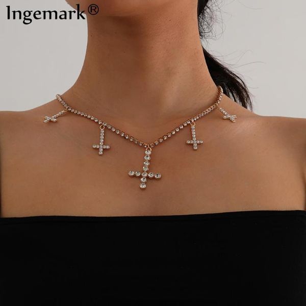 

панк кристалл цвета серебра крест иисуса ожерелье vintage boho iced out rhinestone длинные цепи кисточкой ожерелье женщин ювелирные изделия, Silver