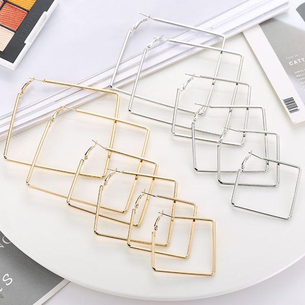 

earrings for women hoop earrings punk style hyperbole geometric square earring party jewellery female metal large earring, Golden;silver