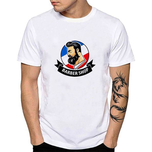 

новые моды прохладно парикмахерской реклама майка мужчин волосы бороды бреет обрезка парикмахера футболка повседневный белый верх, White;black