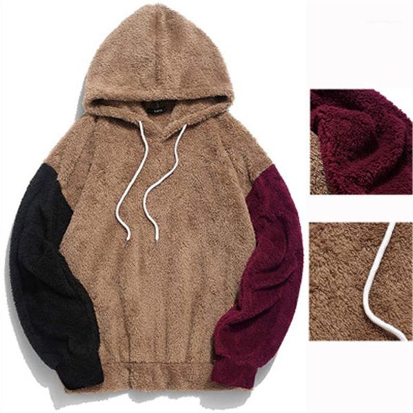 

fashion trend tricolor drawstring warm hoodies designer male loose casual pullover sweatshirts man long sleeve hooded sweater clothes, Black