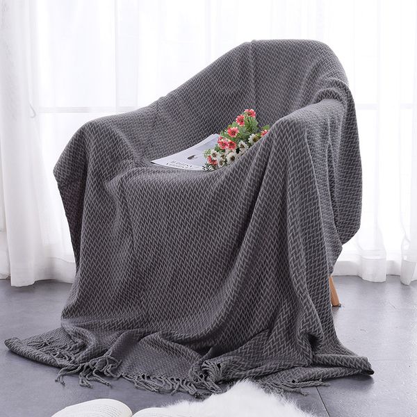 

nordic throw blanket multifunction dark gray sofa covers cobertor tassel dust cover air conditioning koc blankets for beds