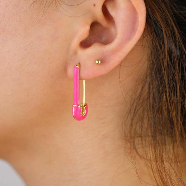 

stud shiny color ename pin shape earring with gold plated for women wedding gift, Golden;silver