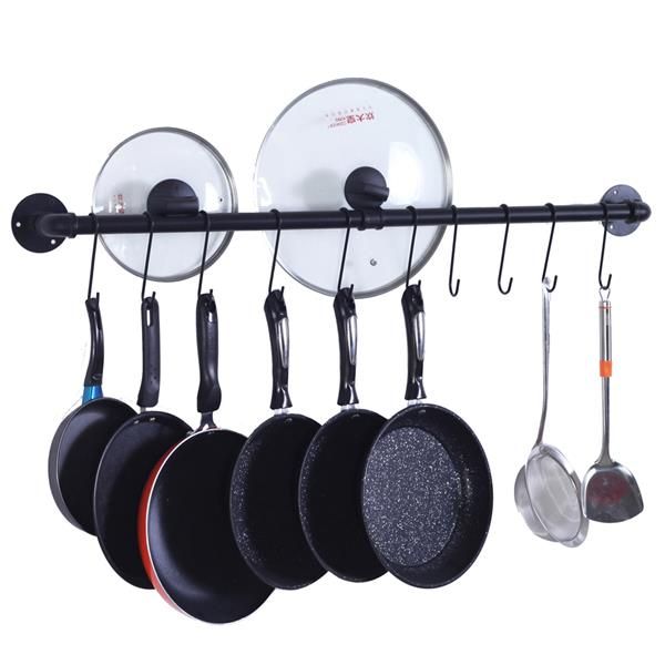

pot bar rack wall mounted detachable pans hanging rail kitchen lids utensils hanger with 14 s hooks black
