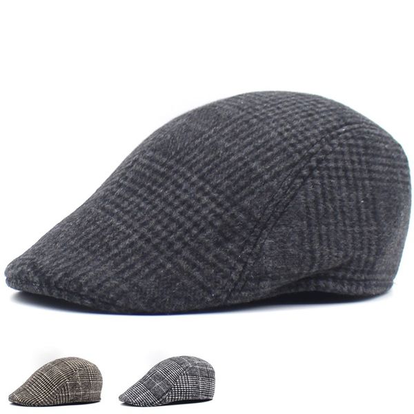 

berets 2021 men's thickened in autumn and winter warm cap old man forward hat casual retro plaid men sl-06, Blue;gray