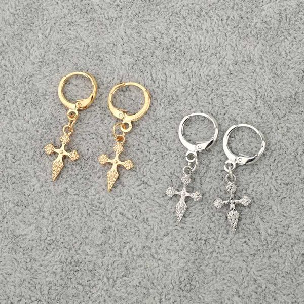 

1pair new personality cool cross hoop earrings for women mini ear piercing huggies earrings minimalist cartilage e659-5, Golden;silver