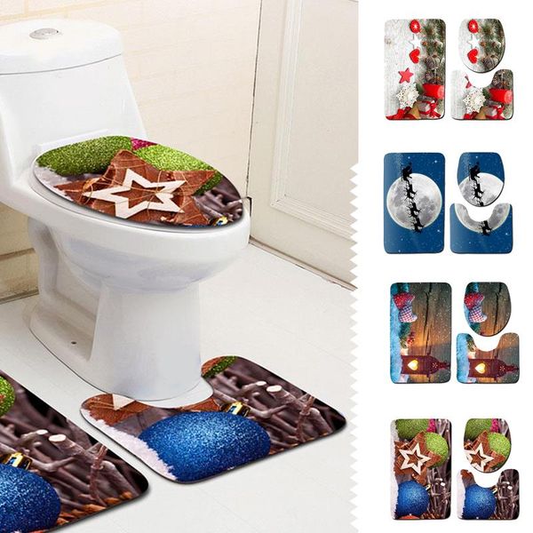 

3pcs/set christmas bathroom mat carpet toilet cover rug bathroom decoration