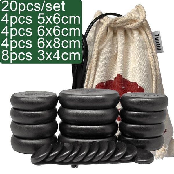 

new engraved basalt stone massage relax body massager volcano rock tool health beauty salon spa with heater bag 20pcs/set