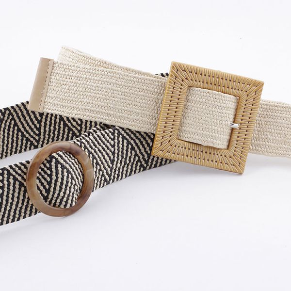 

wax rope braiding women belt round square buckle skirt belt vintage knitted waist belts hand-woven elastic waistbandfor women, Black;brown