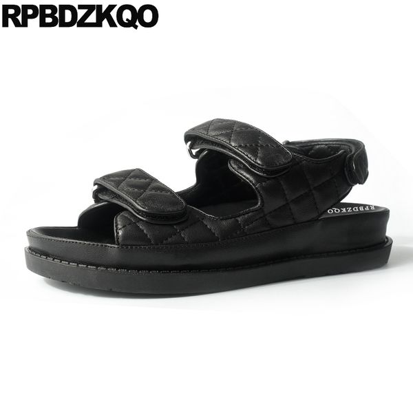 

genuine leather 11 designer luxury summer black women shoes embellished big size double strap sandals sneakers