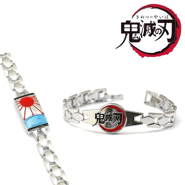 

charm bracelets japanese anime demon slayer kimetsu no yaiba men kamado tanjirou metal bangle for women cosplay props blade of, Golden;silver