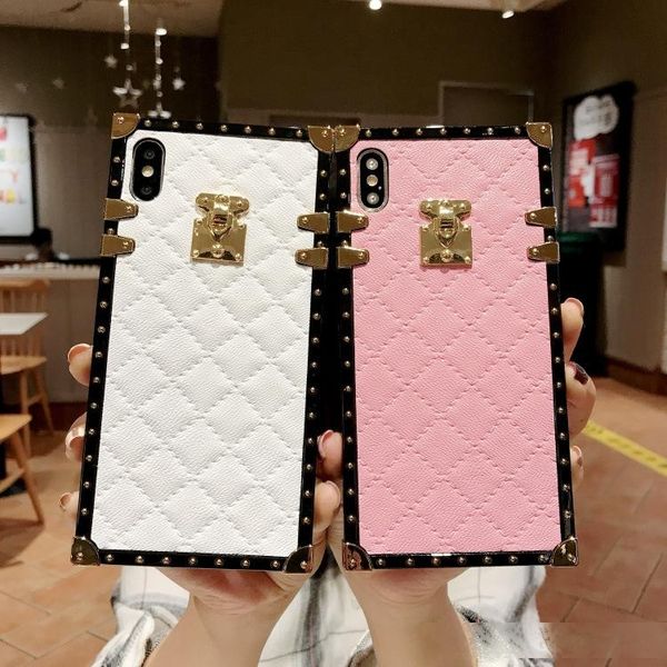 

soft lambskin pu leather designer phone case for iphone 11 pro max case x xr xs max 8 7 plus square plaid coque iphone 11