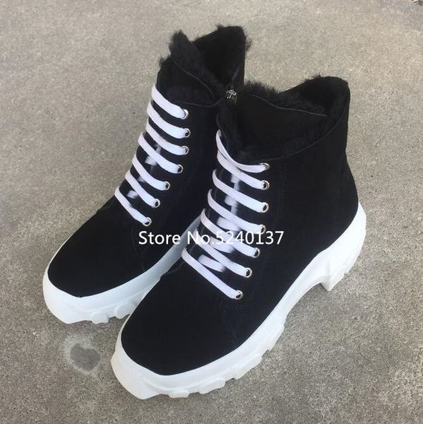 

warm winter men snow boots round toe lace-up side zip thick bottom fur lining european design short casual boots men, Black