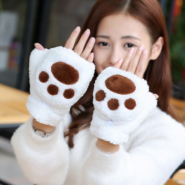 

five fingers gloves cute cat touch screen fashion claw flip winter warm faux fur cover mittens convertible for women girls, Blue;gray
