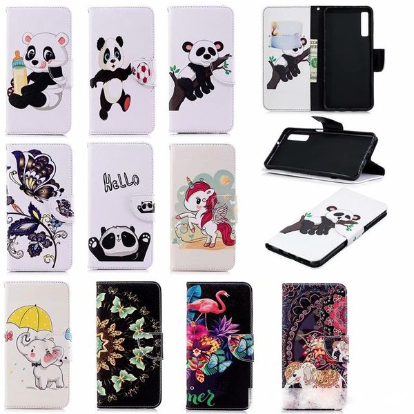 

leather wallet case for sony xperia xa3 huawei honor 8c galaxy a7 2018 panda elephant butterfly card slot unicorn flip cover pouch