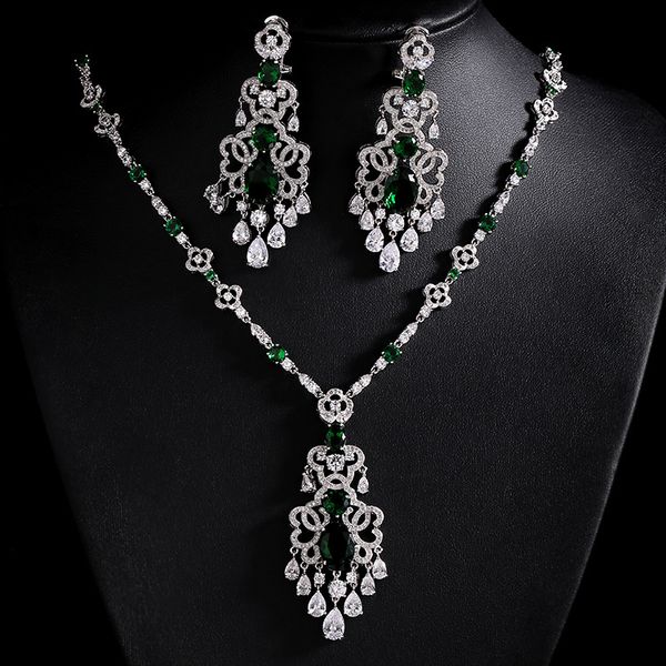 

cz rhodium color fashion wedding jewelry sets, new design bridal earrings necklace sets for women s004, Silver
