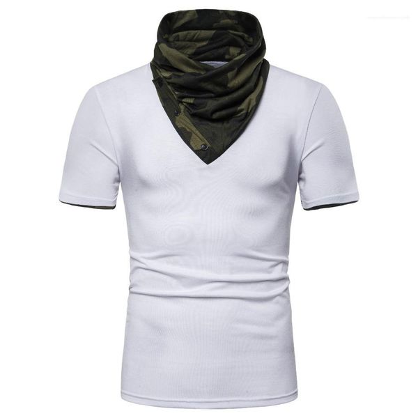 

hooded high collar short sleeve mens designer teenager fashion tees mens camouflage fake two pieces tshirt, White;black