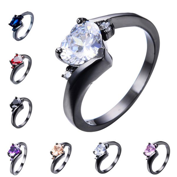 

wedding rings simple female small heart ring crystal black gold for women promise purple red white engagement, Slivery;golden