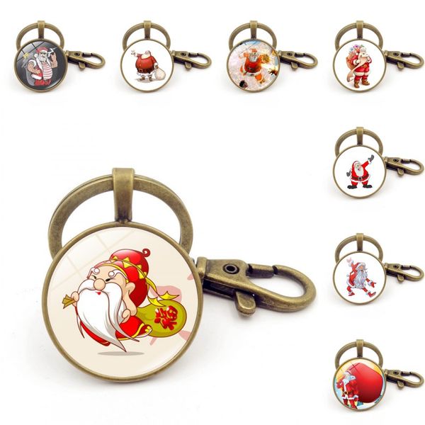

kimter creative christmas key ring for women charm bag keychain santa claus keyring time gemstone pendant keyfobs holder dhl l656fa, Slivery;golden