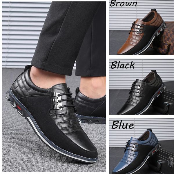 

new round toe men's casual shoes front lace up design business style derby shoes plus size comfortable waterproof leather, Black