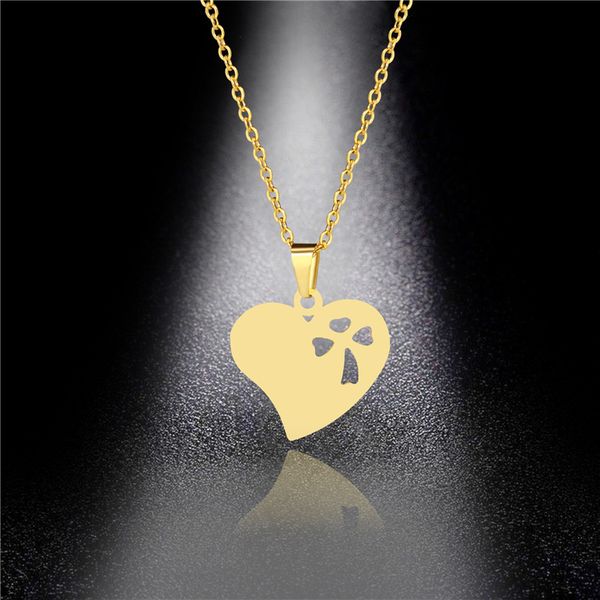 

pendant necklaces stainless steel gold color love heart for women wedding jewelry long statement, Silver