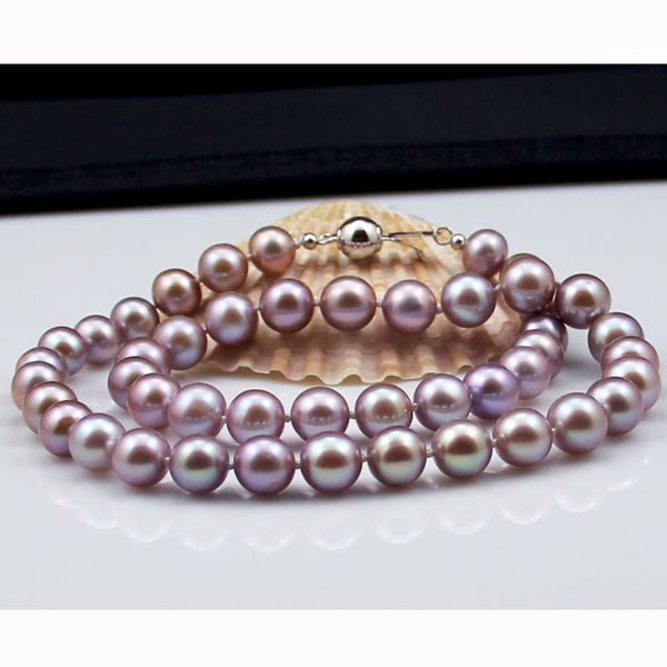 

chains luxury purple freshwater pearl necklace 9-10mm round fine jewelry, Silver