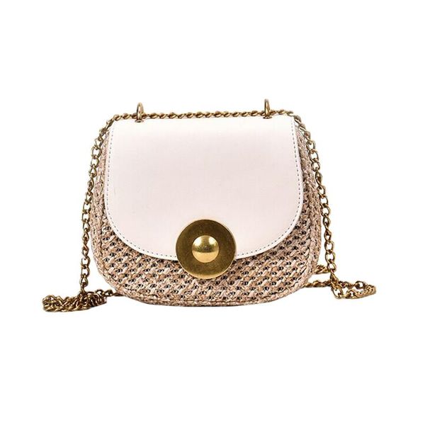 

ocardian women fashion new beach chain handle bags weaving wild messenger zipper elegant shoulder bag solid weaving bag