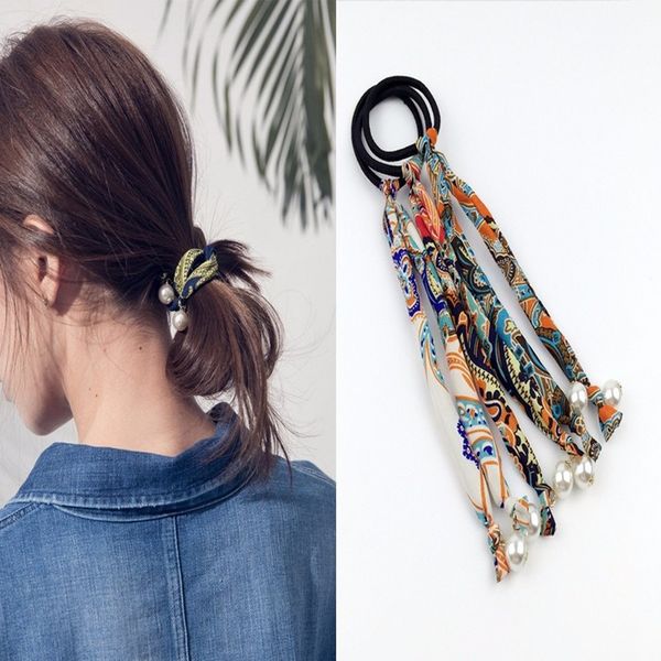 

fashion pearl scrunchie hair loop hair scrunchies women elastic ponytail holder tie rope rubber bands accessories