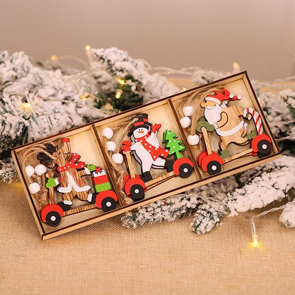 

9pcs/box christmas car wooden pendants xmas tree hanging ornaments christmas decorations for home kids gift noel navidad decor